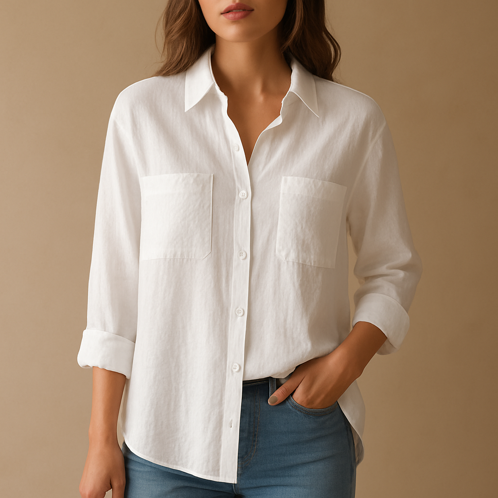 Women’s airy long sleeve blouse with a loose fit and classic design, suitable for work, office wear, and casual everyday outfits.