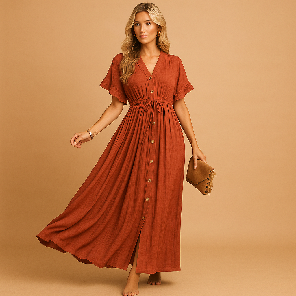 Women’s beach cover up dress in orange with a loose flowy fit, perfect for wearing over swimwear at the beach or poolside