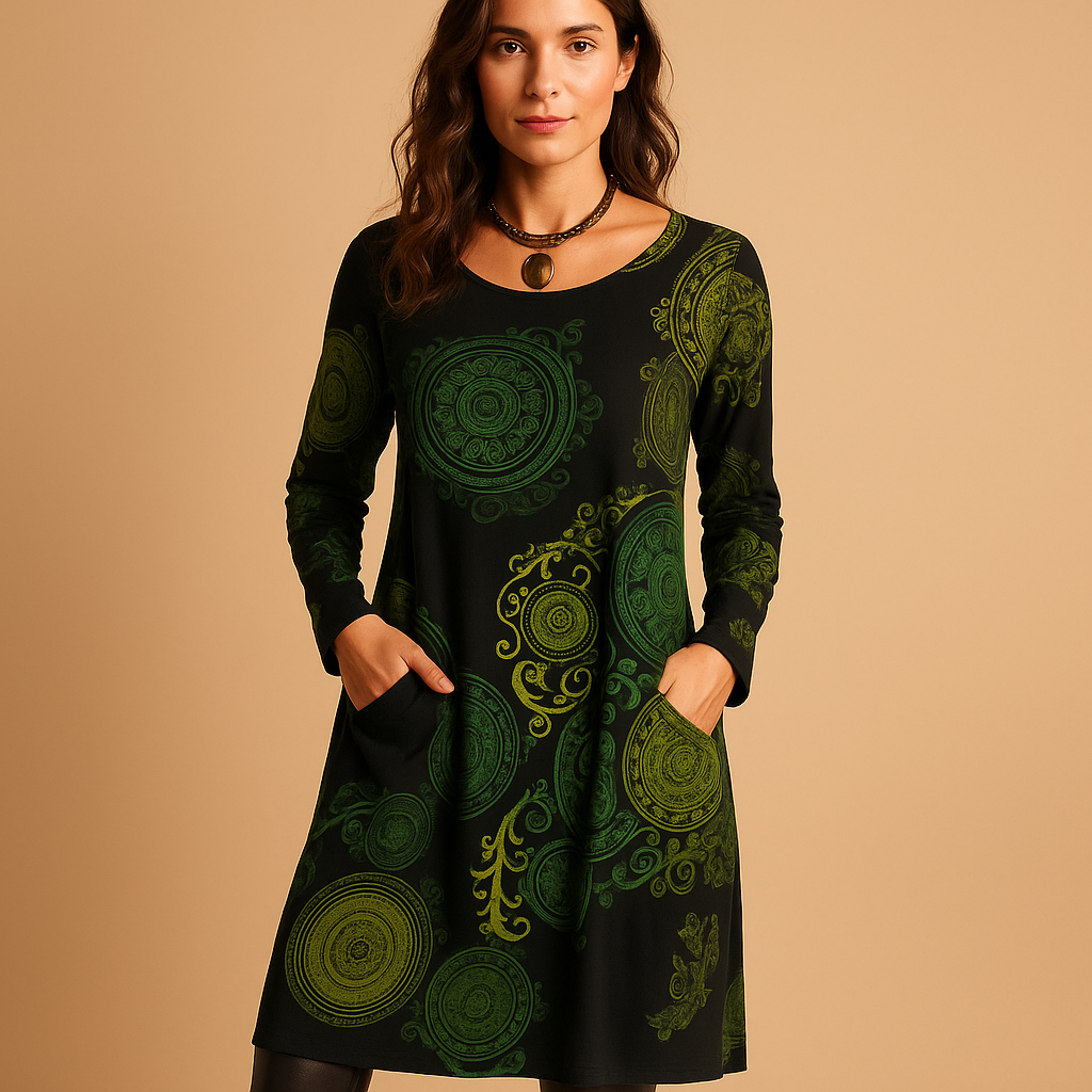 Women’s bohemian maxi dress with long sleeves and pockets in multiple colors, perfect for casual days, vacations, and relaxed summer evenings