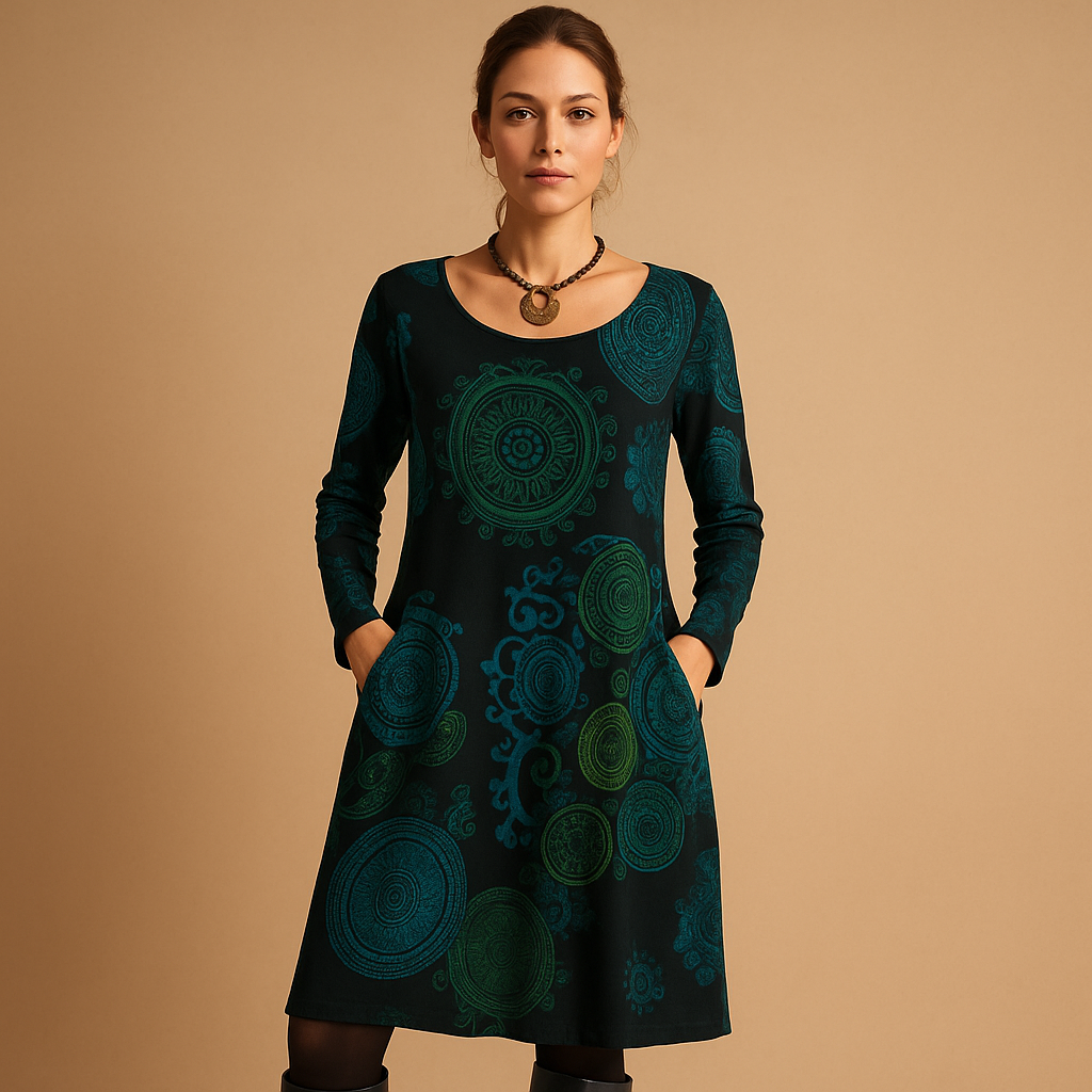Women’s bohemian maxi dress with long sleeves and pockets in multiple colors, perfect for casual days, vacations, and relaxed summer evenings