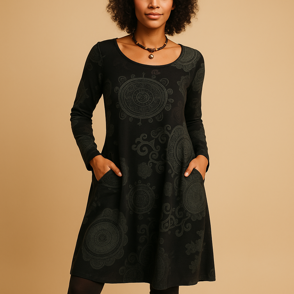 Women’s bohemian maxi dress with long sleeves and pockets in multiple colors, perfect for casual days, vacations, and relaxed summer evenings