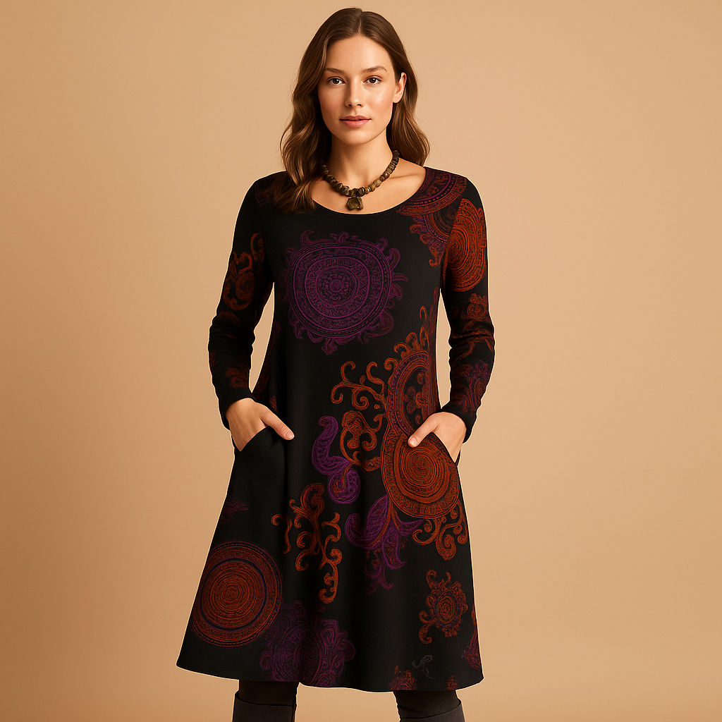Women’s bohemian maxi dress with long sleeves and pockets in multiple colors, perfect for casual days, vacations, and relaxed summer evenings