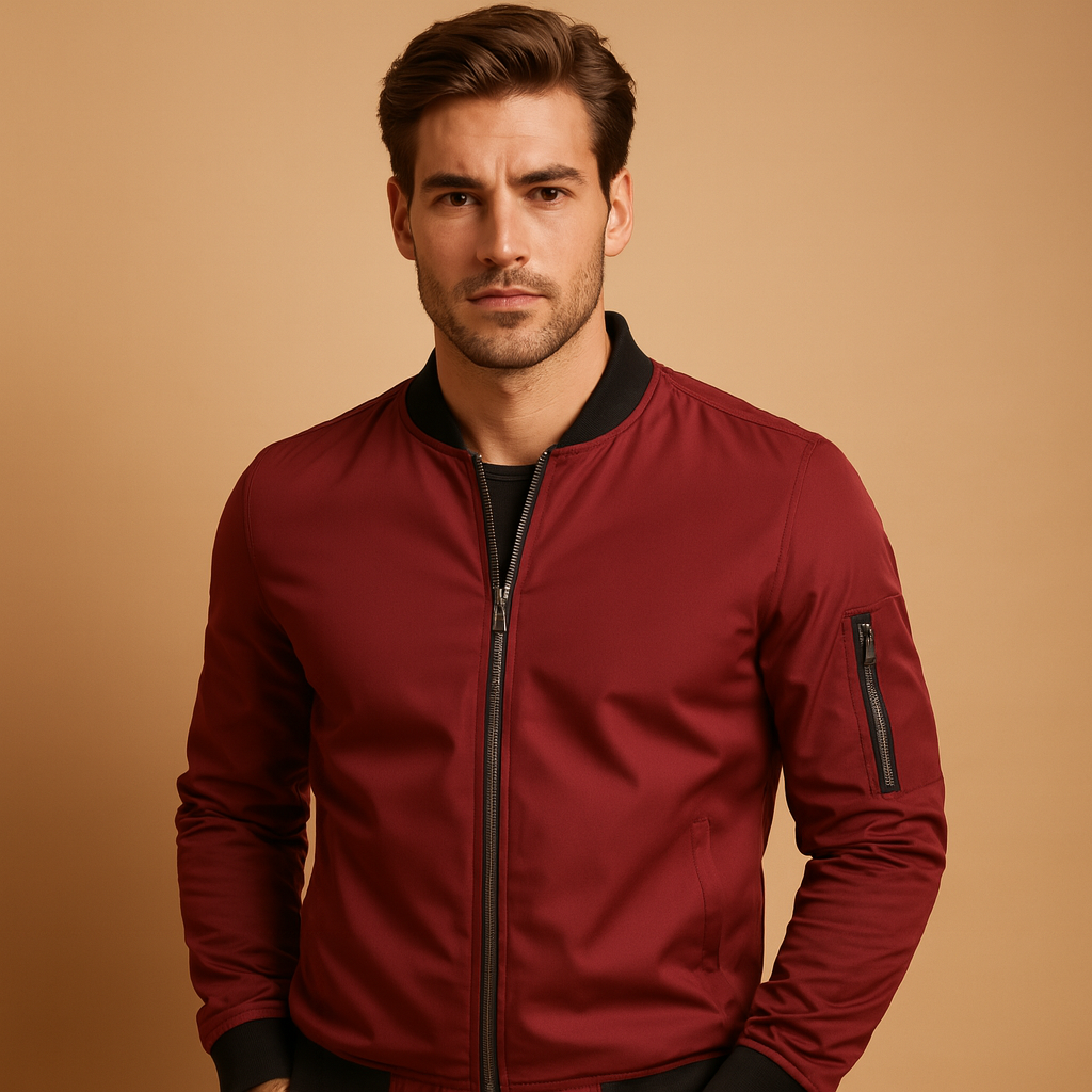 Men’s classic bomber jacket with zip closure, lightweight design, and comfortable fit, ideal for casual outfits and year-round wear.