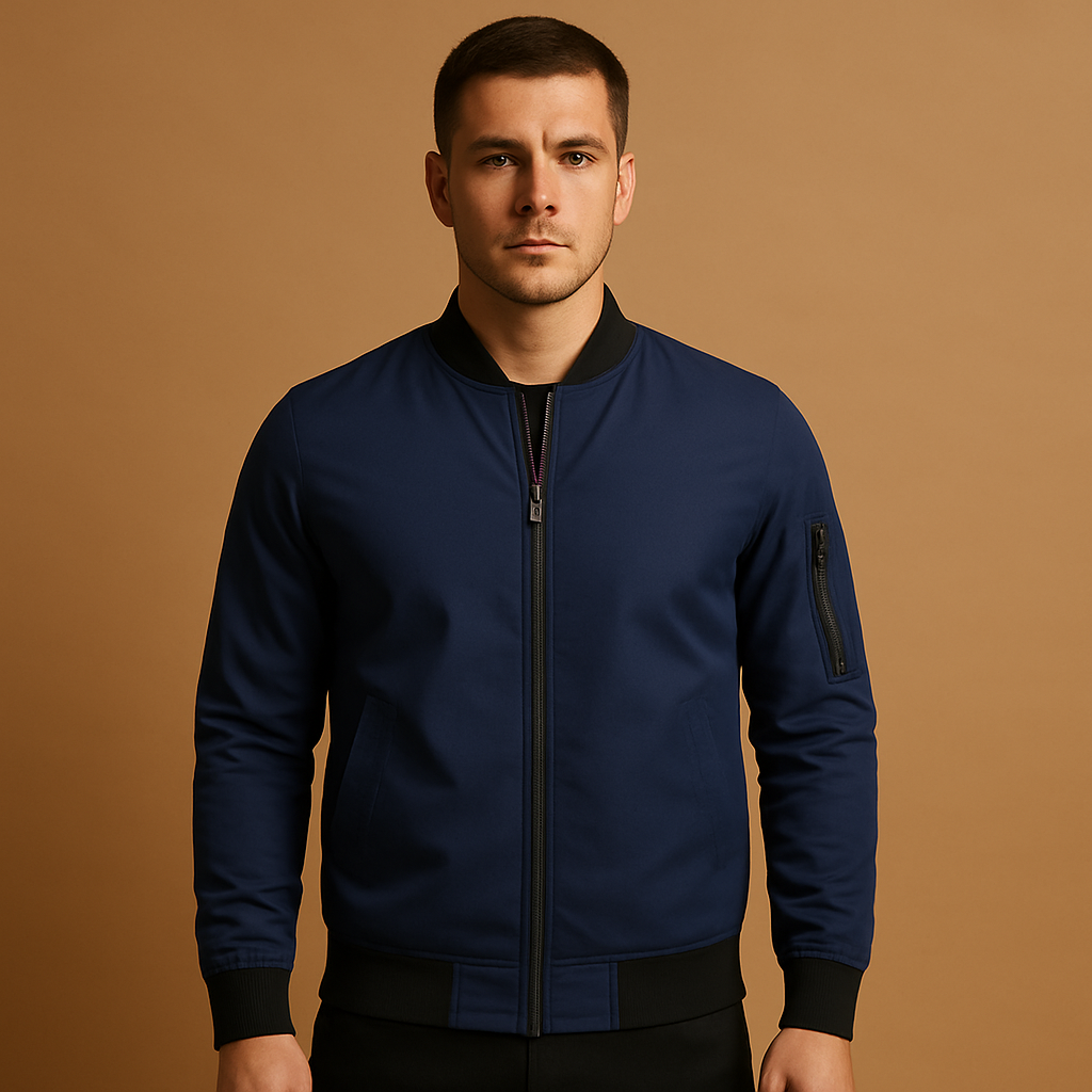 Men’s classic bomber jacket with zip closure, lightweight design, and comfortable fit, ideal for casual outfits and year-round wear.