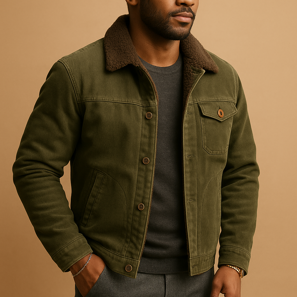 Men’s corduroy jacket with slim modern fit and soft durable texture, suitable for casual wear and formal outfits.