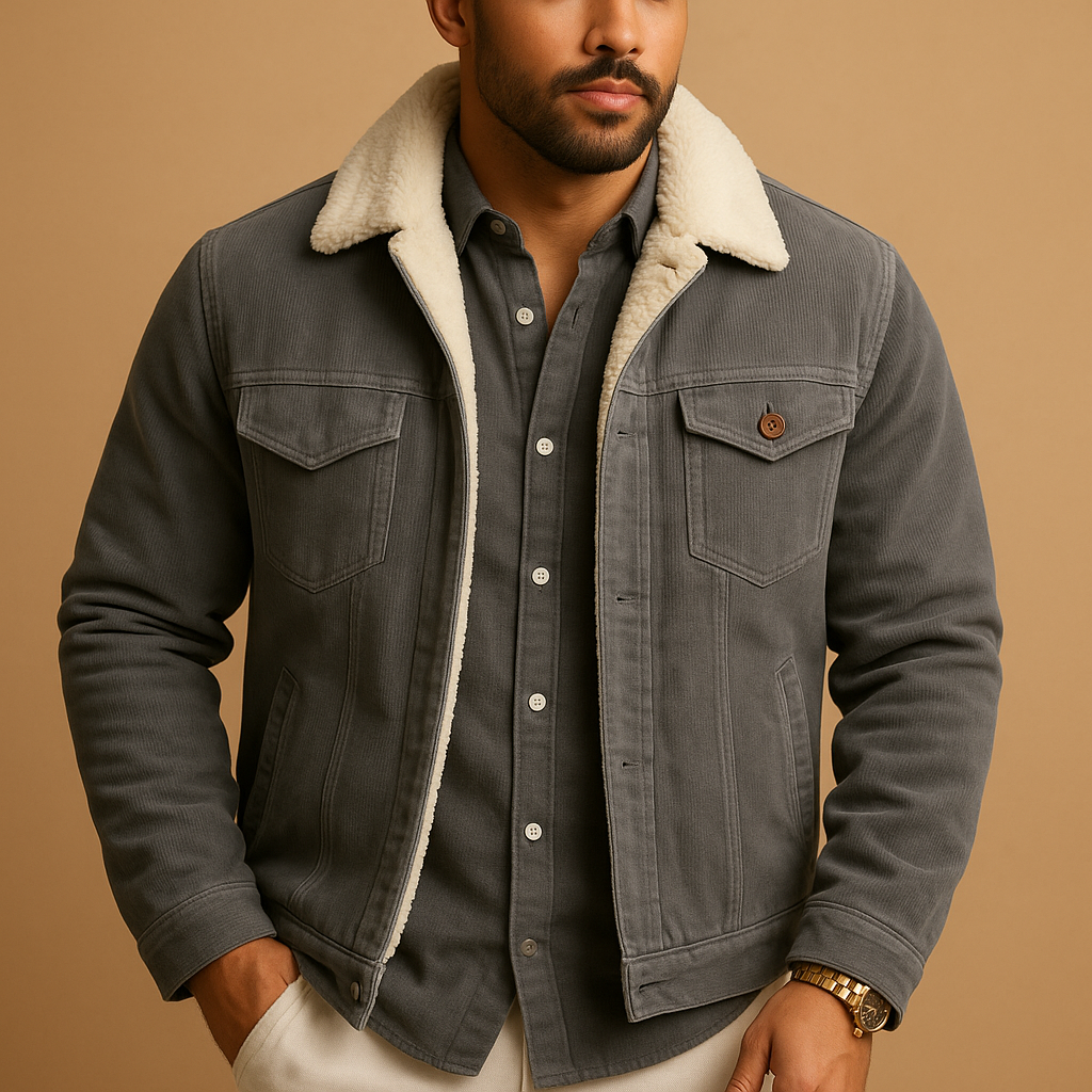 Men’s corduroy jacket with slim modern fit and soft durable texture, suitable for casual wear and formal outfits.