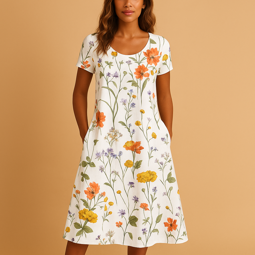 Floral casual dress for women with a flattering fit and feminine design, perfect for work, daily wear, and relaxed outings.