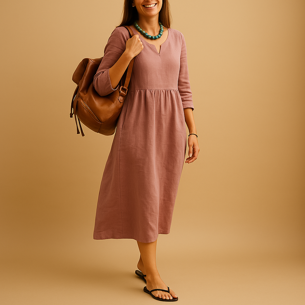 Women’s high waist midi dress with V-neck and half sleeves, perfect for formal events, office wear, and stylish everyday outfits.