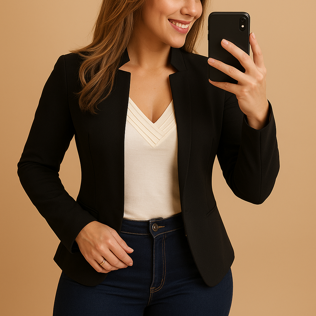 Lightweight blazer for women with a regular fit, lapel collar, and hip-length design, ideal for spring and summer outfits.