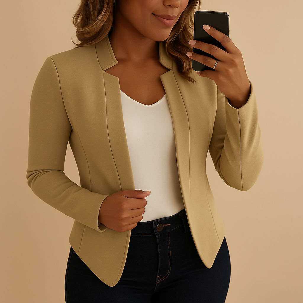 Lightweight blazer for women with a regular fit, lapel collar, and hip-length design, ideal for spring and summer outfits.
