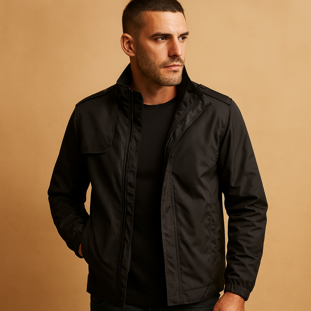 Men’s lightweight summer jacket with stand collar and practical pockets, suitable for daily wear, city walks, and casual or formal occasions.