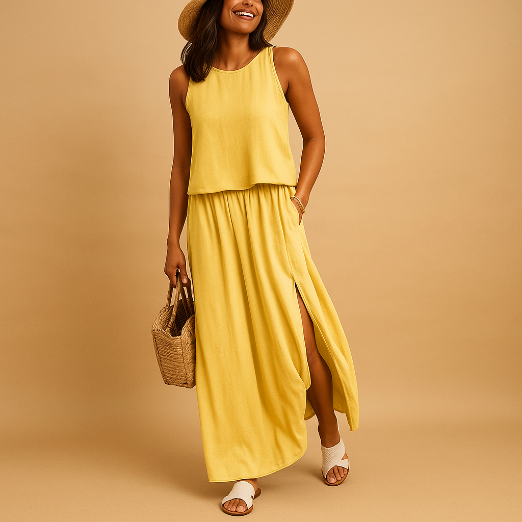 Women’s loose fit knee-length summer dress with short sleeves, perfect for casual days and elegant summer occasions