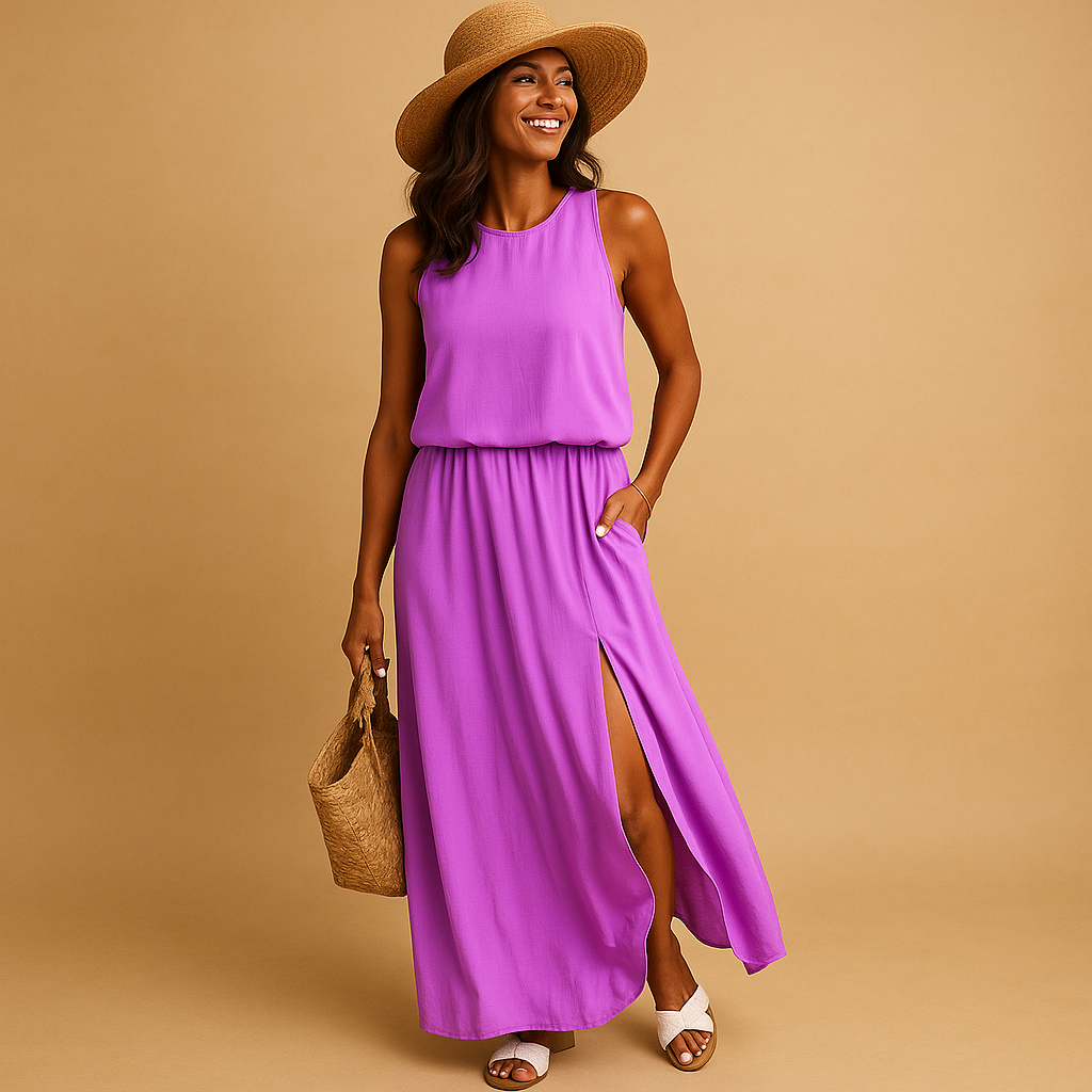 Women’s loose fit knee-length summer dress with short sleeves, perfect for casual days and elegant summer occasions