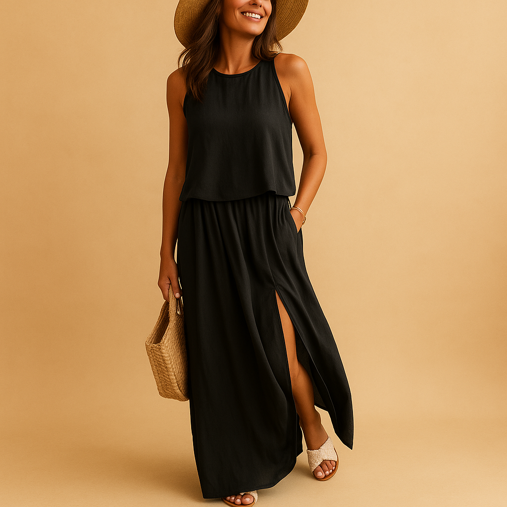 Women’s loose fit knee-length summer dress with short sleeves, perfect for casual days and elegant summer occasions