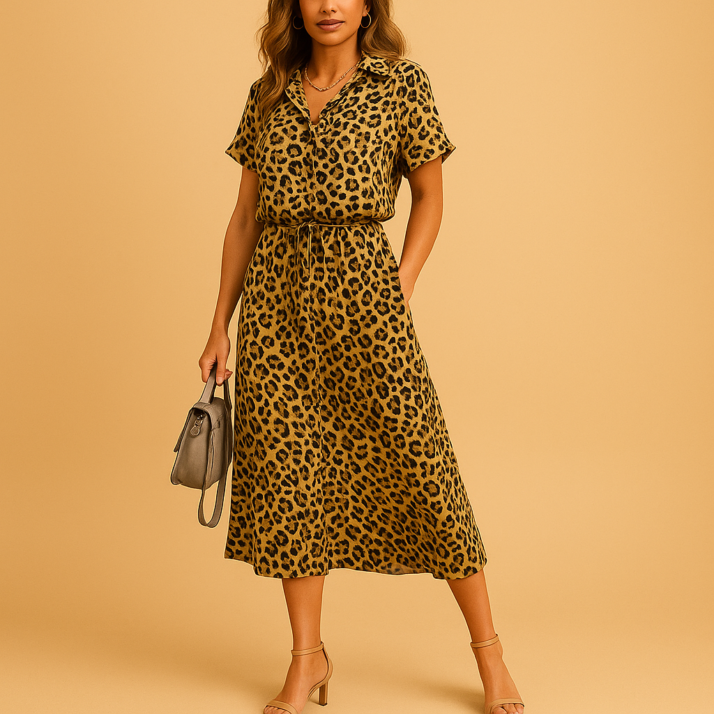 Women’s midi A-line dress with V-neck and breathable fit, perfect for casual outings and elegant occasions.