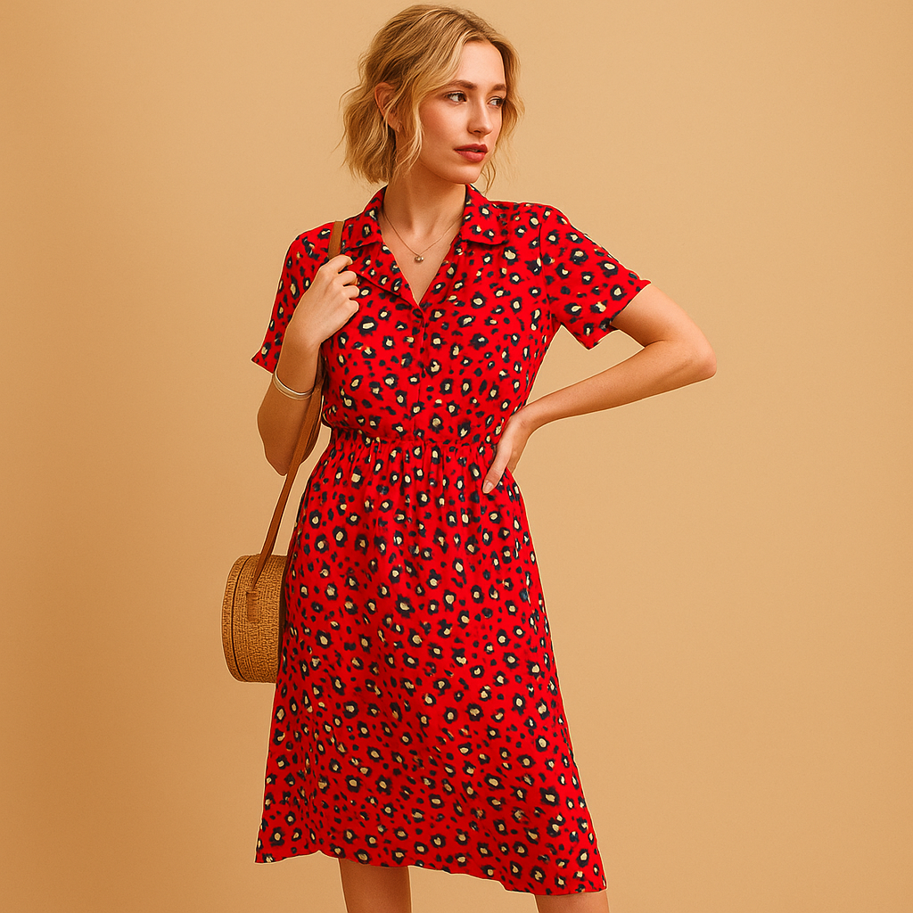 Women’s midi A-line dress with V-neck and breathable fit, perfect for casual outings and elegant occasions.