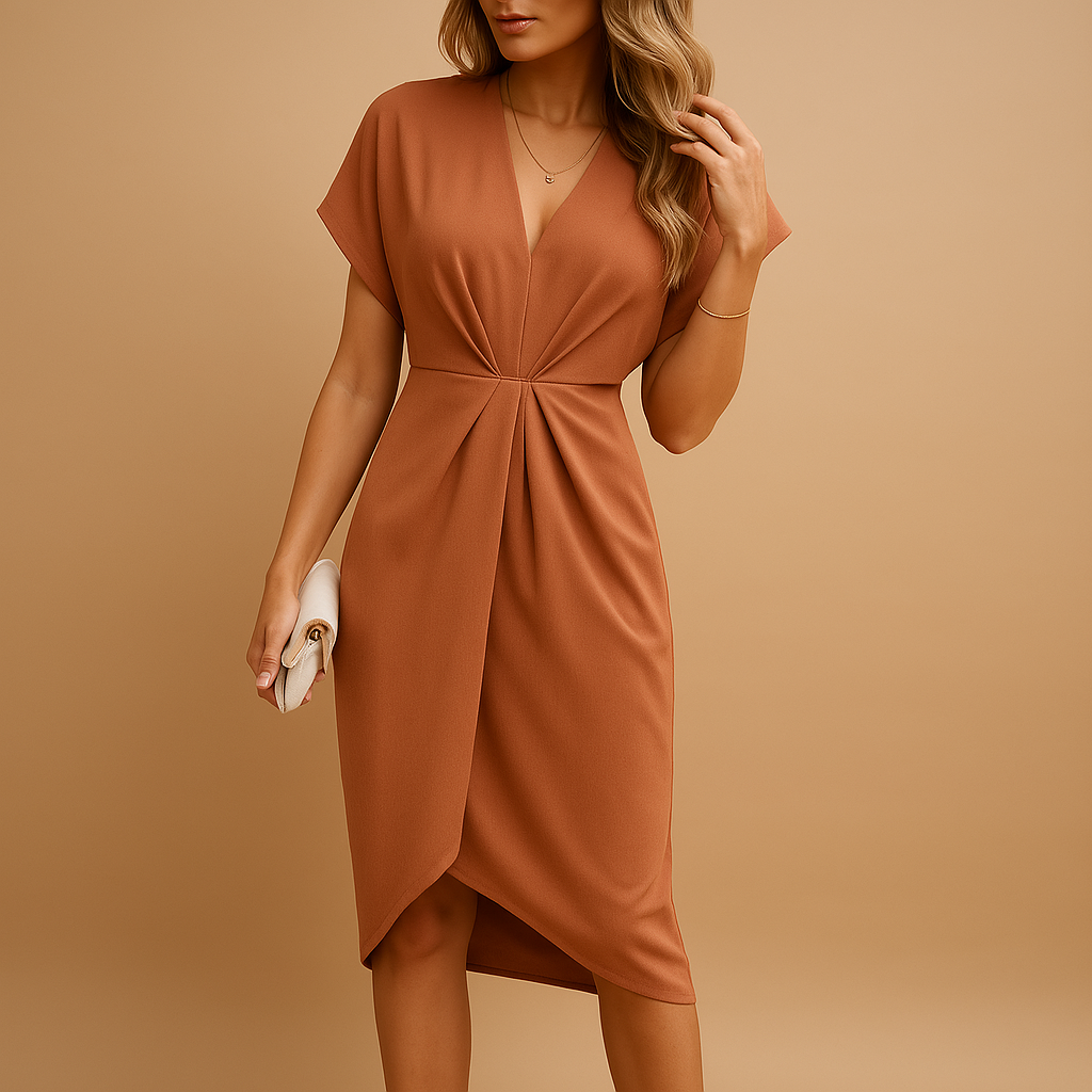 Women’s midi wrap dress with flattering fit and elegant design, perfect for work, social events, and casual or formal occasions.