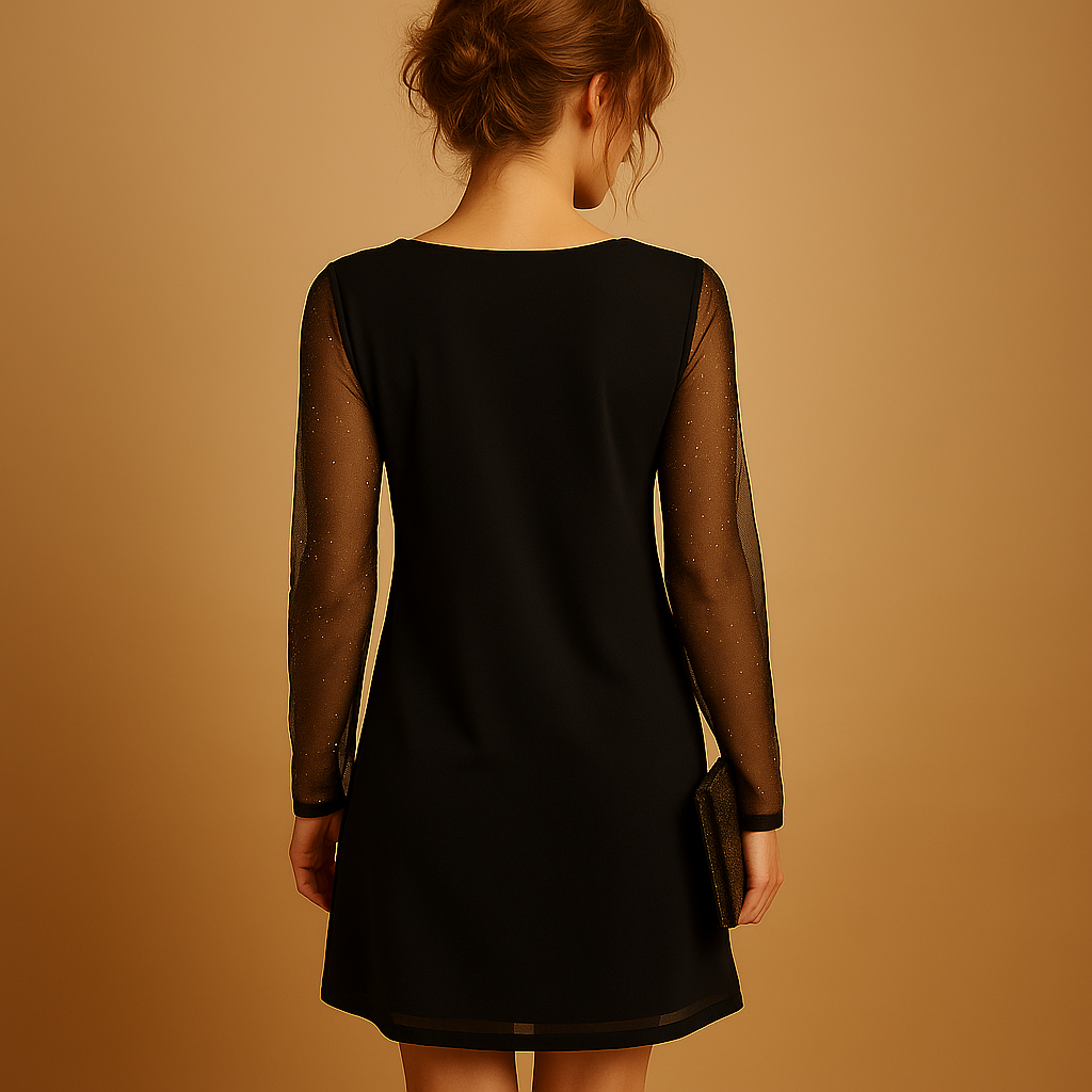 Women’s mini dress with V-neck and long sleeves, perfect for parties, evening occasions, and stylish casual outfits.
