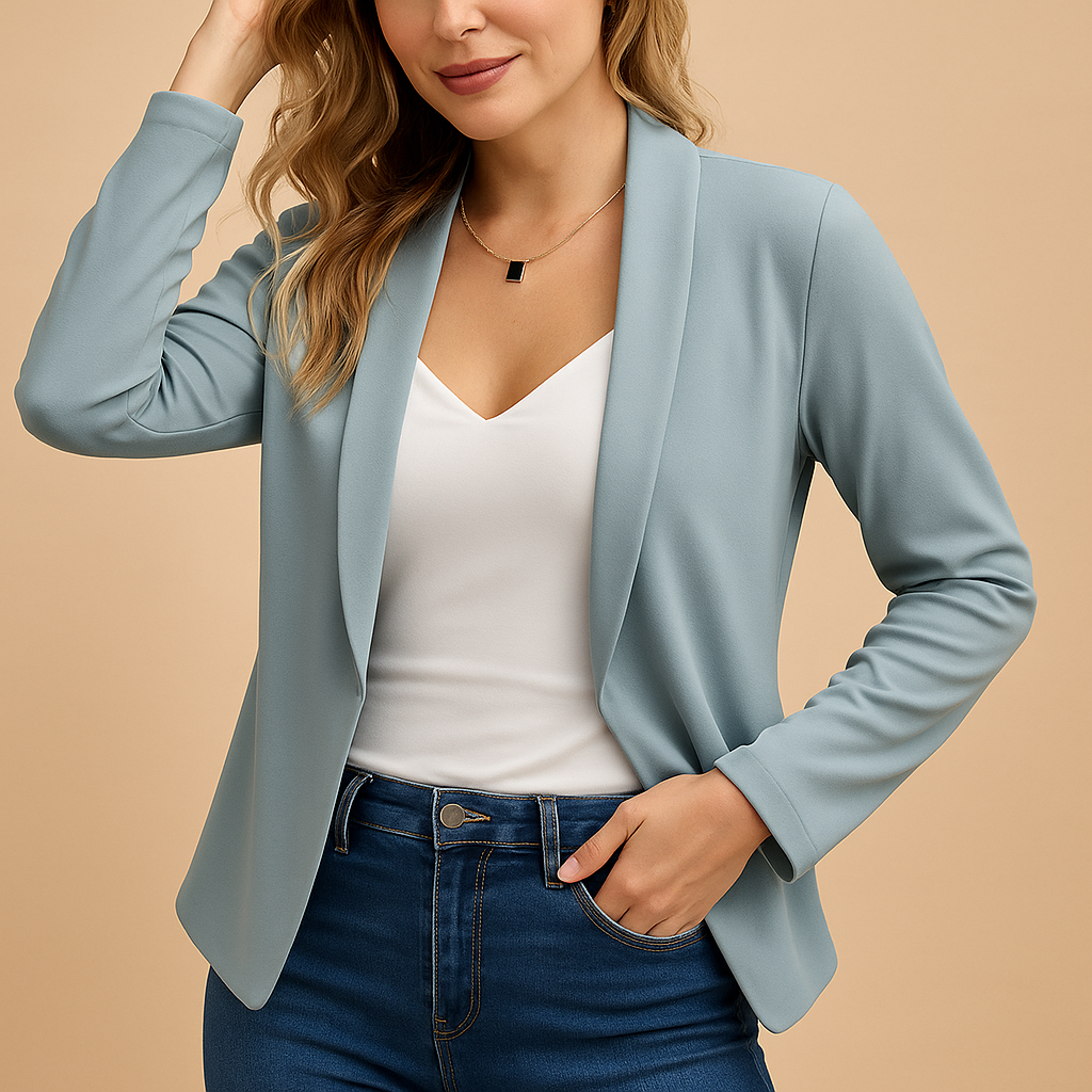 Women’s open-front blazer with a flattering tailored fit and modern design, ideal for work, daily wear, or evenings out.