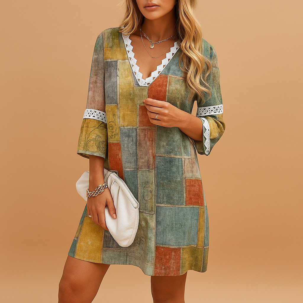 Women’s printed knee-length summer dress with short sleeves, perfect for warm days, casual outings, and summer parties