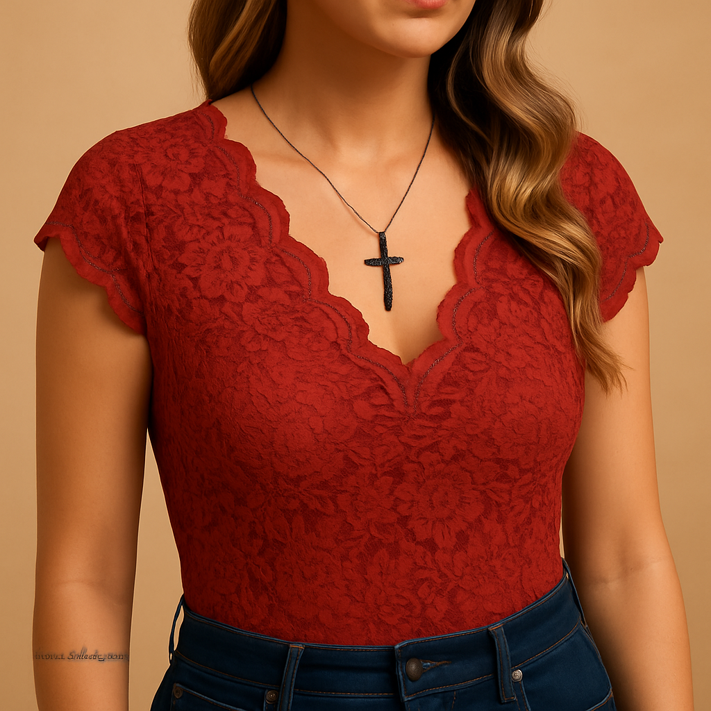 Women’s sleeveless lace v-neck elegant top with a slim fit, ideal for formal occasions, dinners, and stylish summer outfits.