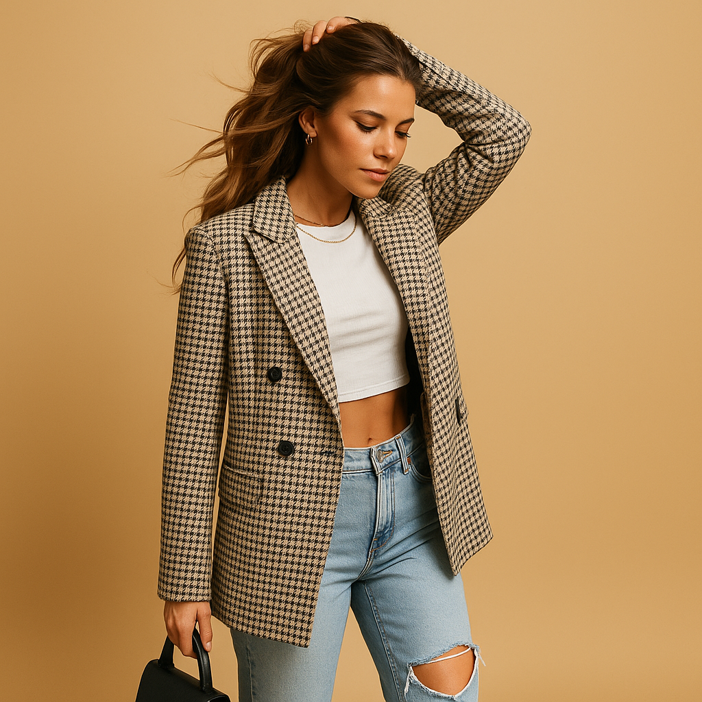 Women’s timeless tailored blazer with a fitted silhouette and breathable natural fibers, ideal for work, formal occasions, or stylish casual outfits.