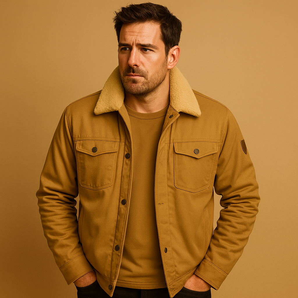 Men’s winter bomber jacket with ribbed cuffs and hem, insulating lining, and classic design, suitable for casual looks and winter outings.