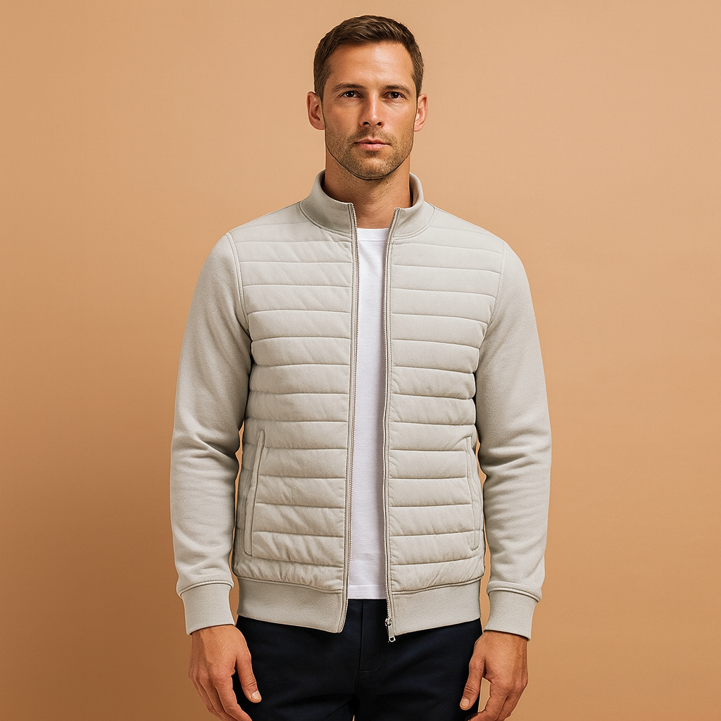 Men’s winter jacket with high collar and elastic cuffs, designed for warmth, wind resistance, and everyday wear on cool days.