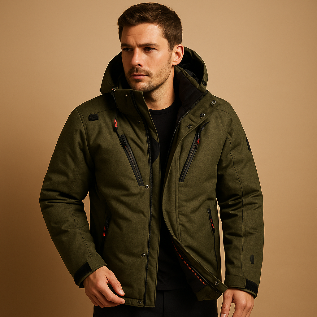 Men’s winter parka jacket with a regular fit and removable hood, suitable for daily wear and outdoor activities during cold seasons.