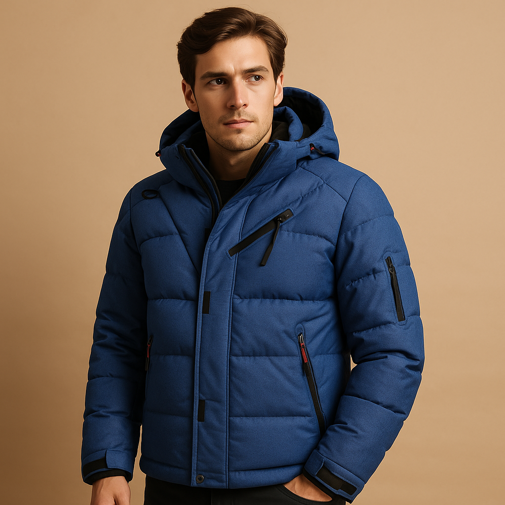 Men’s winter parka jacket with a regular fit and removable hood, suitable for daily wear and outdoor activities during cold seasons.