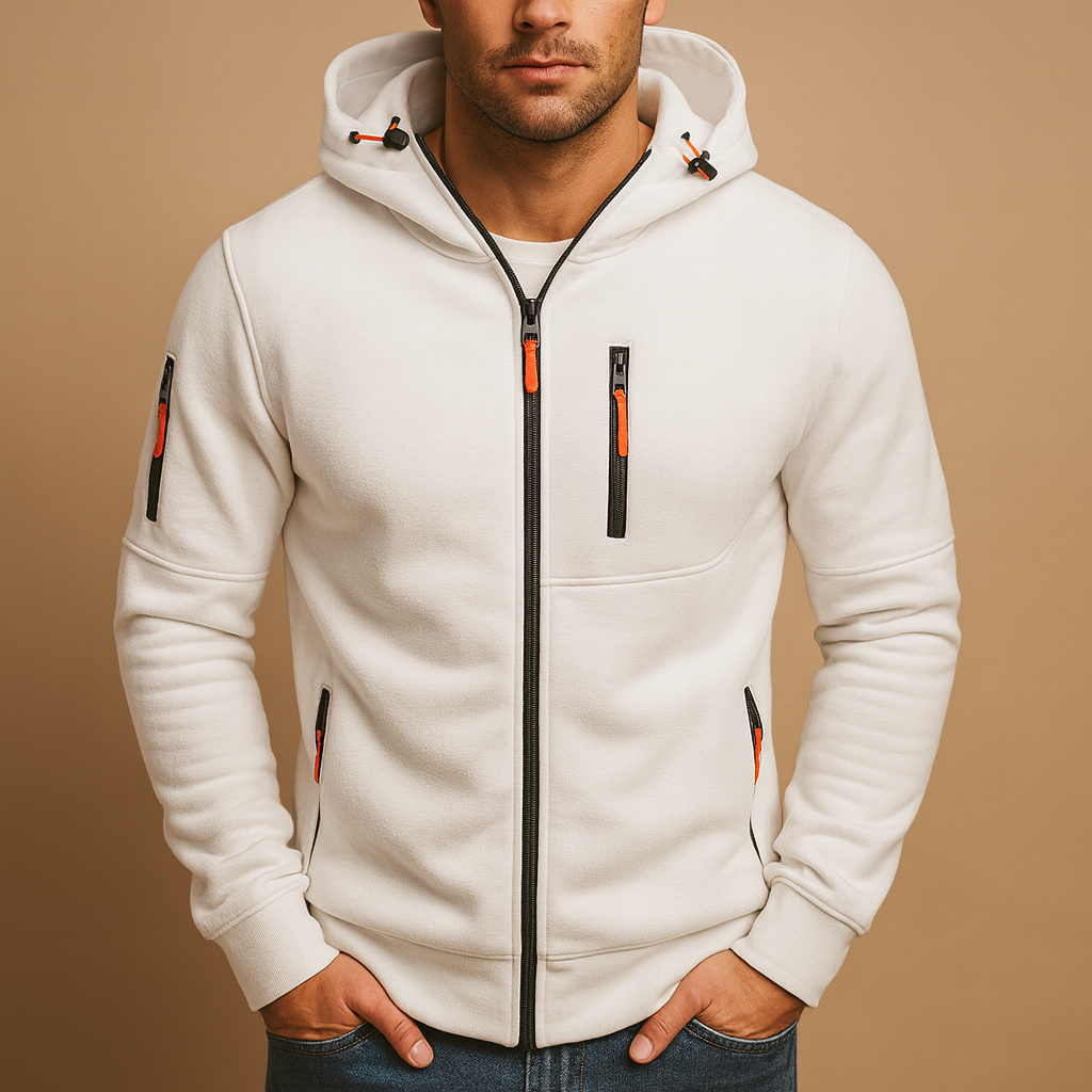 Breathable zipped hooded hoodie for men with adjustable hood, ideal for casual and sporty wear in autumn and winter.