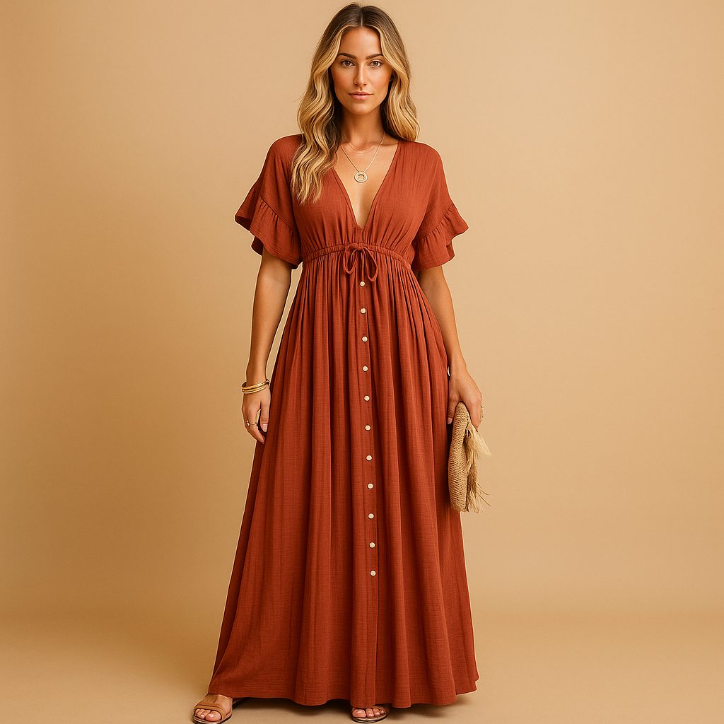 Women’s beach cover up dress in orange with a loose flowy fit, perfect for wearing over swimwear at the beach or poolside