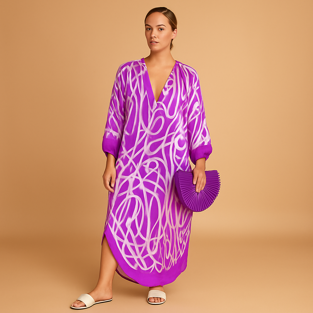Women’s boho maxi dress with long sleeves and a loose fit, perfect for beach days, festivals, and casual summer outfits
