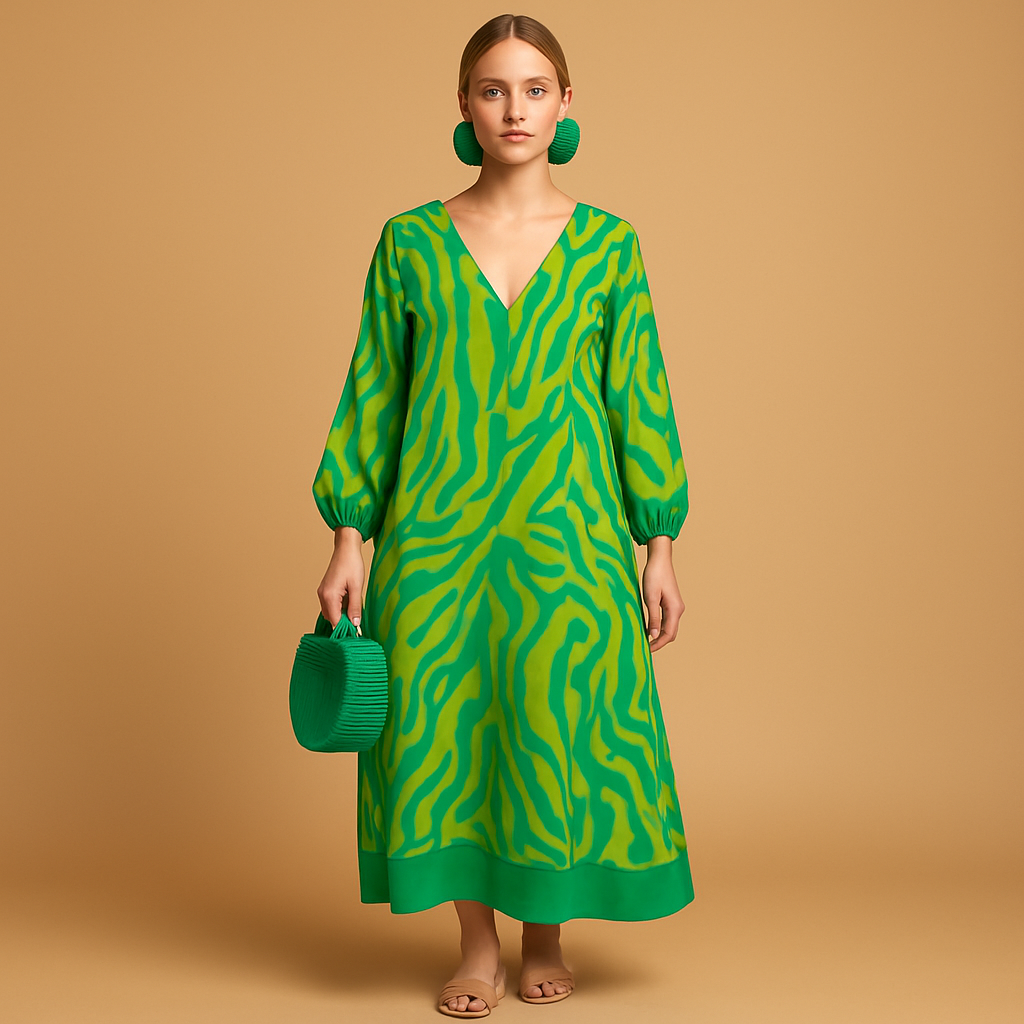 Women’s boho maxi dress with long sleeves and a loose fit, perfect for beach days, festivals, and casual summer outfits
