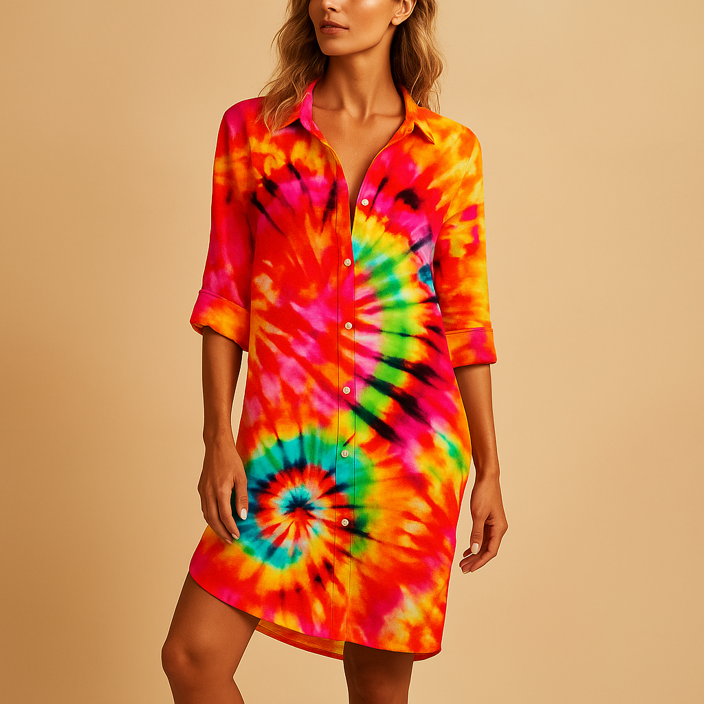 Women’s boho v-neck summer dress with a loose fit and lightweight fabric, perfect for beach walks, brunches, and casual summer days.