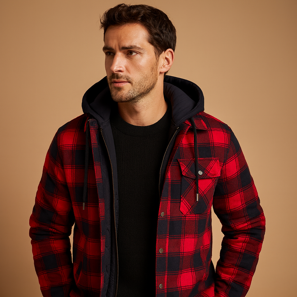 Men’s bomber jacket with hood featuring a warm lining and wind-resistant design, suitable for everyday wear and casual winter outfits.