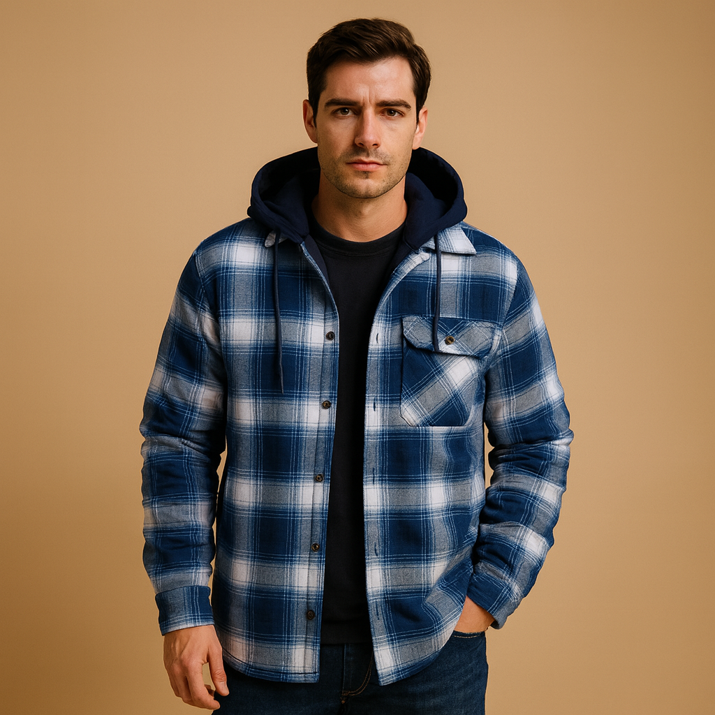 Men’s bomber jacket with hood featuring a warm lining and wind-resistant design, suitable for everyday wear and casual winter outfits.