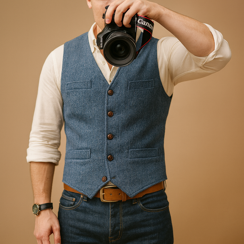 Classic mens vest for men with adjustable button closure and practical pockets, ideal for formal and casual outfits in autumn and winter.