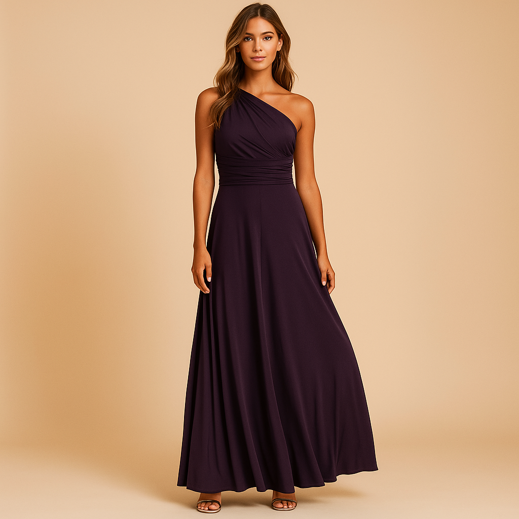 Women’s convertible multiway dress with adjustable top and versatile styling options, perfect for weddings, parties, and formal occasions.
