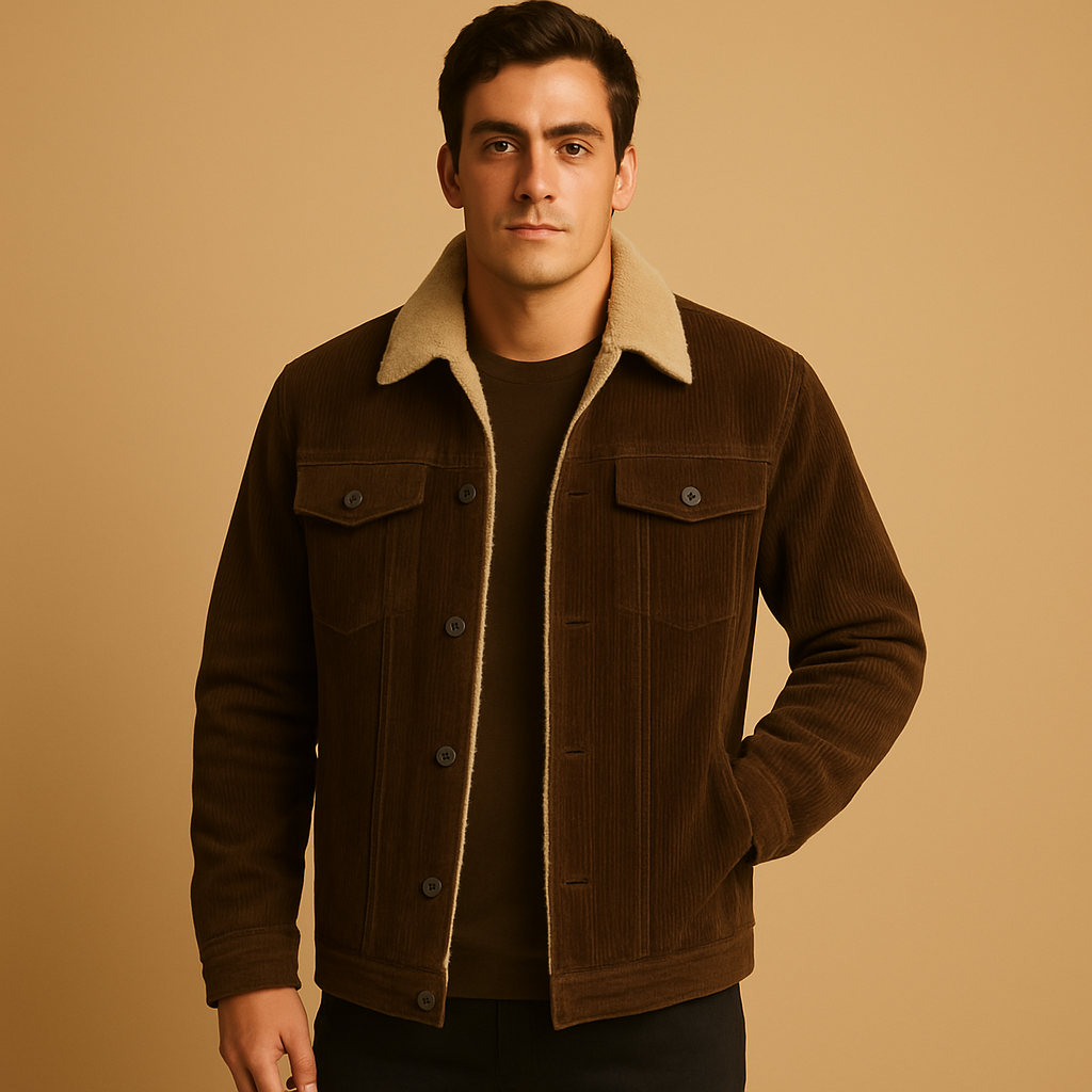 Men’s corduroy jacket with slim modern fit and soft durable texture, suitable for casual wear and formal outfits.