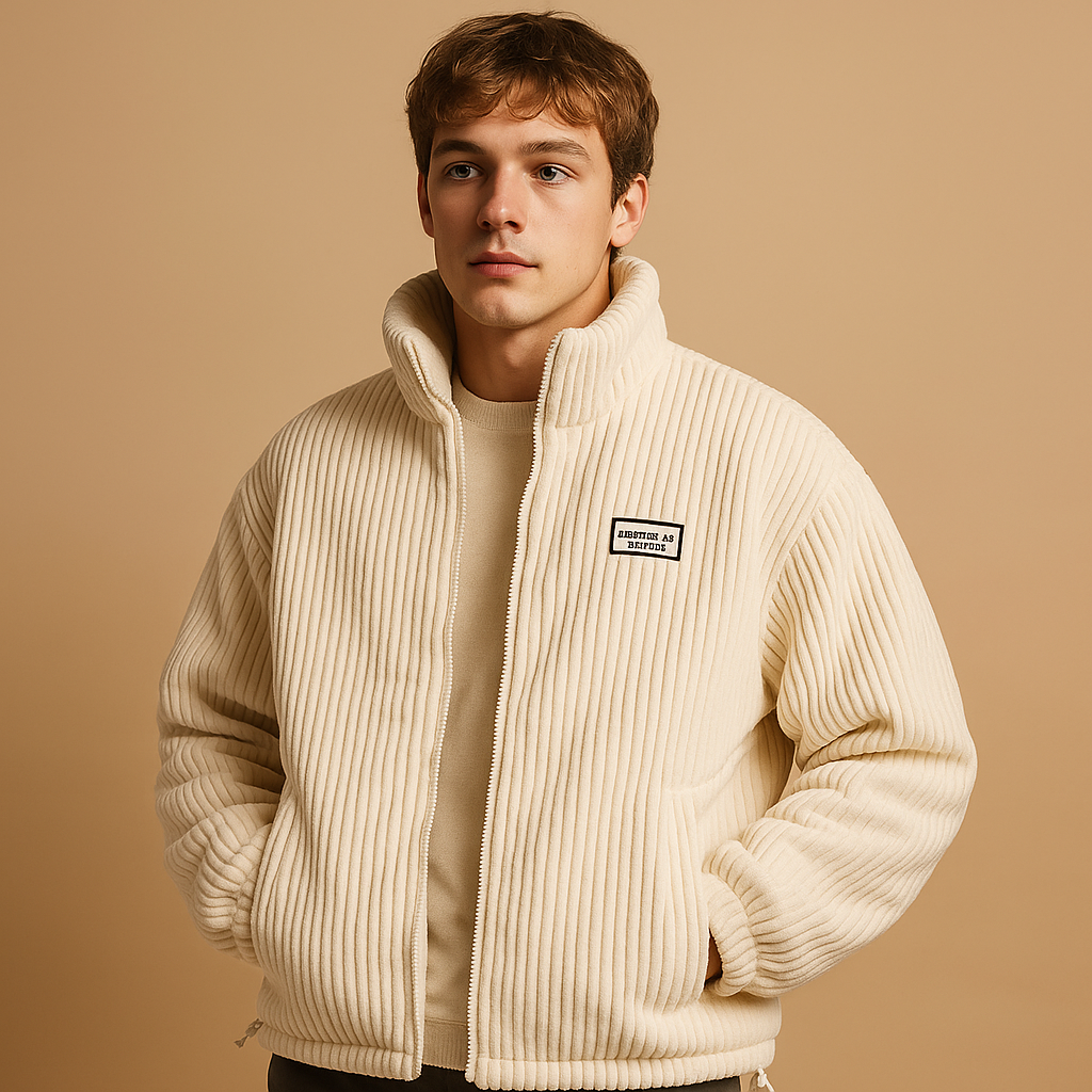 Men’s corduroy jacket with a comfortable fit and insulating lining, suitable for cold days, autumn outings, and casual winter wear.