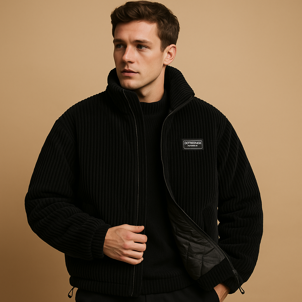 Men’s corduroy jacket with a comfortable fit and insulating lining, suitable for cold days, autumn outings, and casual winter wear.