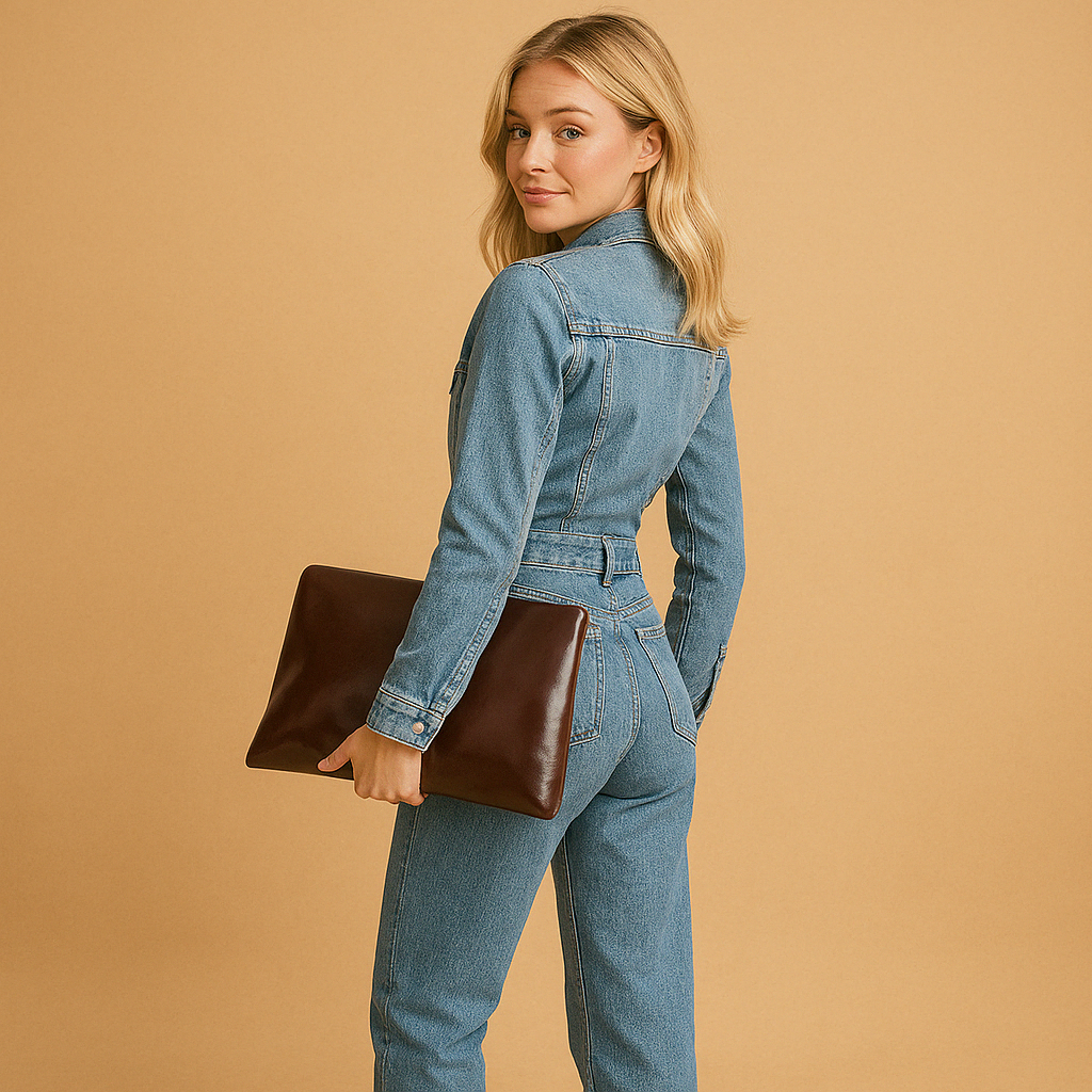 Stylish women’s denim jumpsuit with long sleeves and straight-leg fit, perfect for everyday or casual wear.