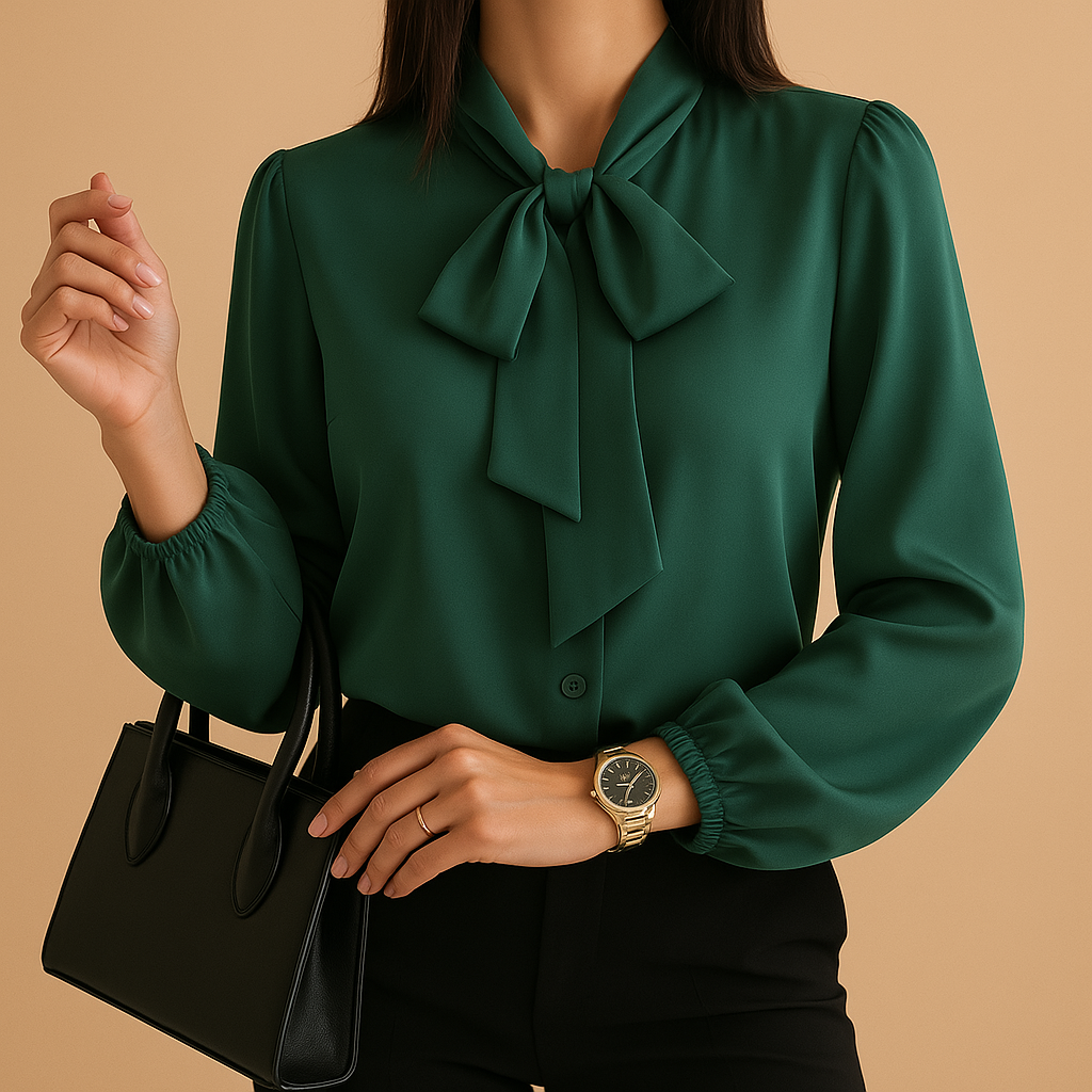 Women’s elegant bow tie blouse with a loose and flattering fit, suitable for office wear, dinners, and casual chic occasions.