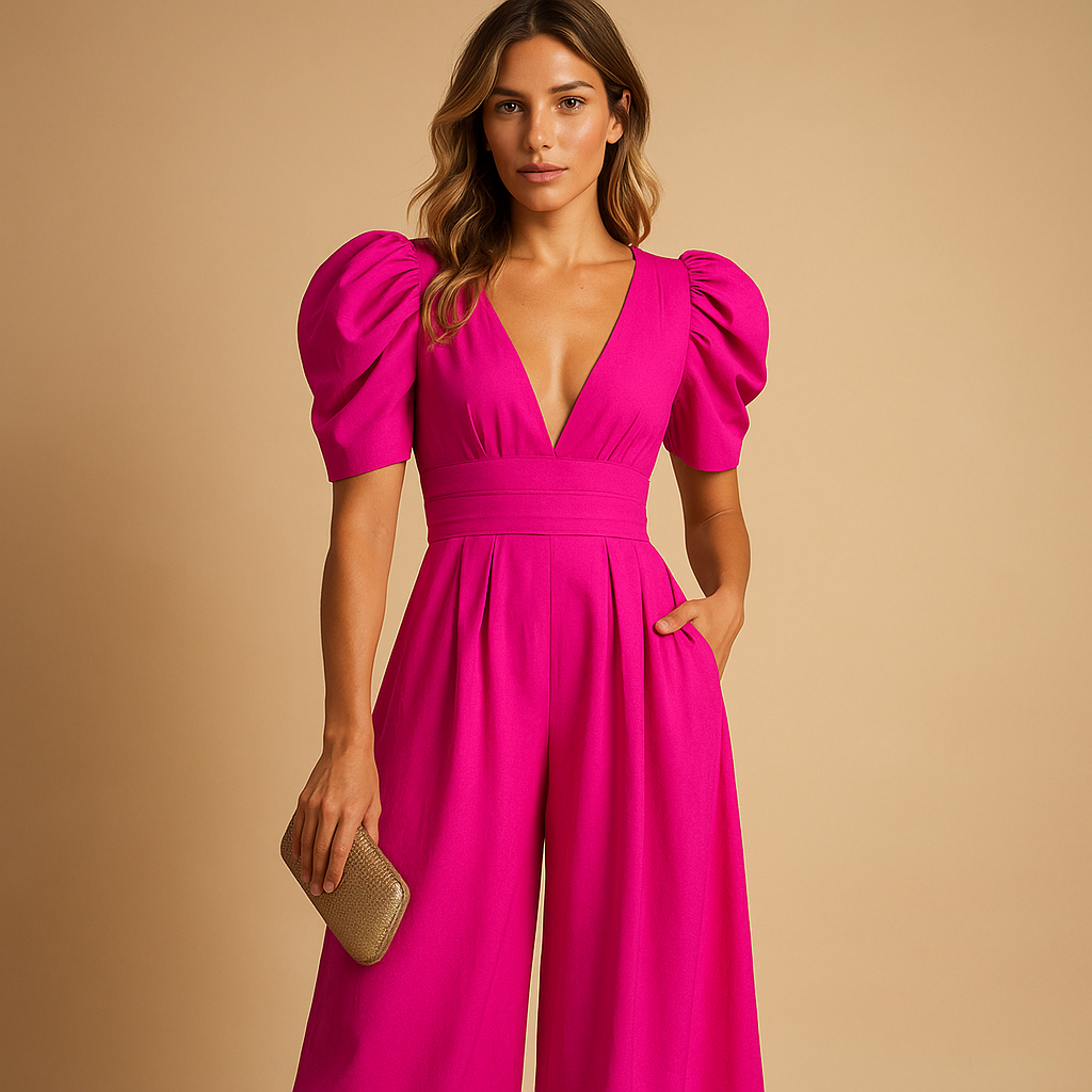 Elegant long jumpsuit for women with tailored fit and flowing silhouette, perfect for galas, dinners, and formal events.