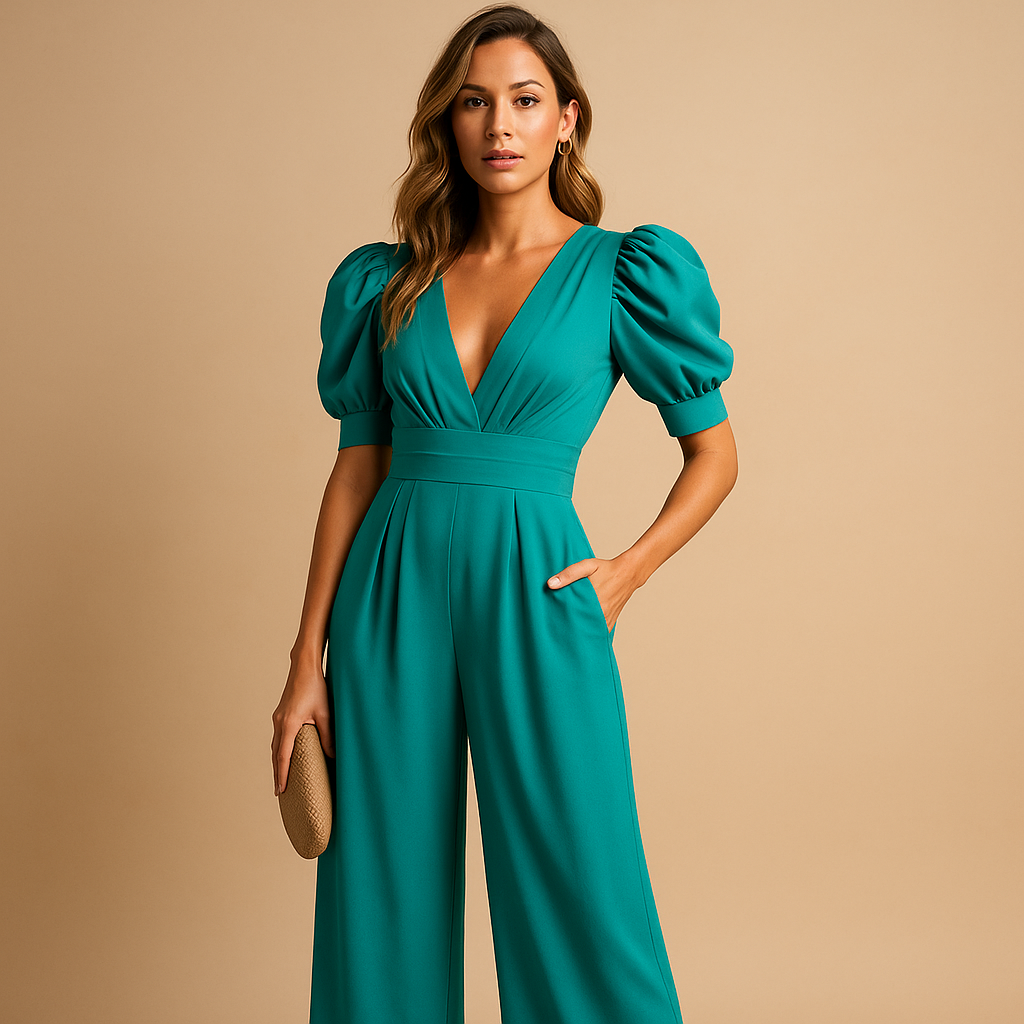 Elegant long jumpsuit for women with tailored fit and flowing silhouette, perfect for galas, dinners, and formal events.