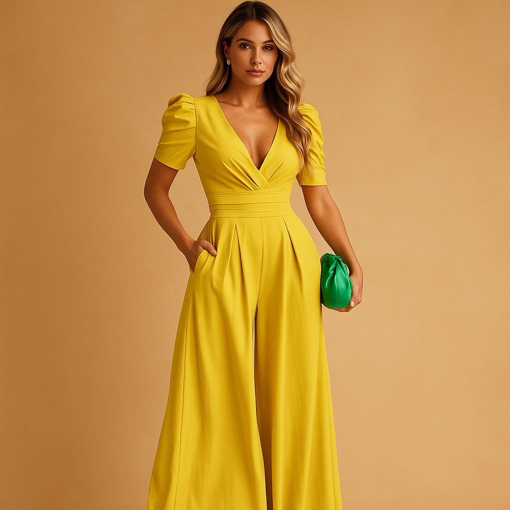 Elegant long jumpsuit for women with tailored fit and flowing silhouette, perfect for galas, dinners, and formal events.