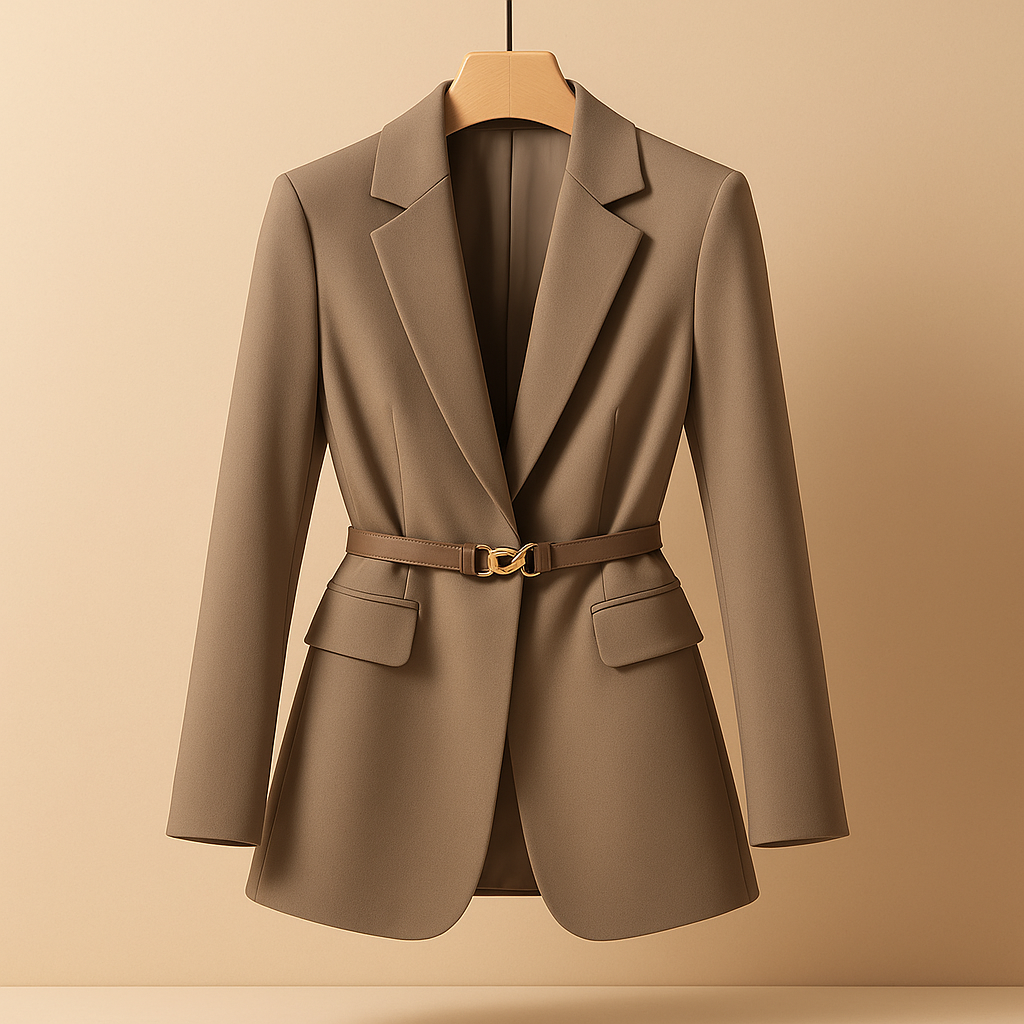 Elegant tailored blazer for women with a fitted silhouette and minimalist design, perfect for work, business occasions, or evening wear.