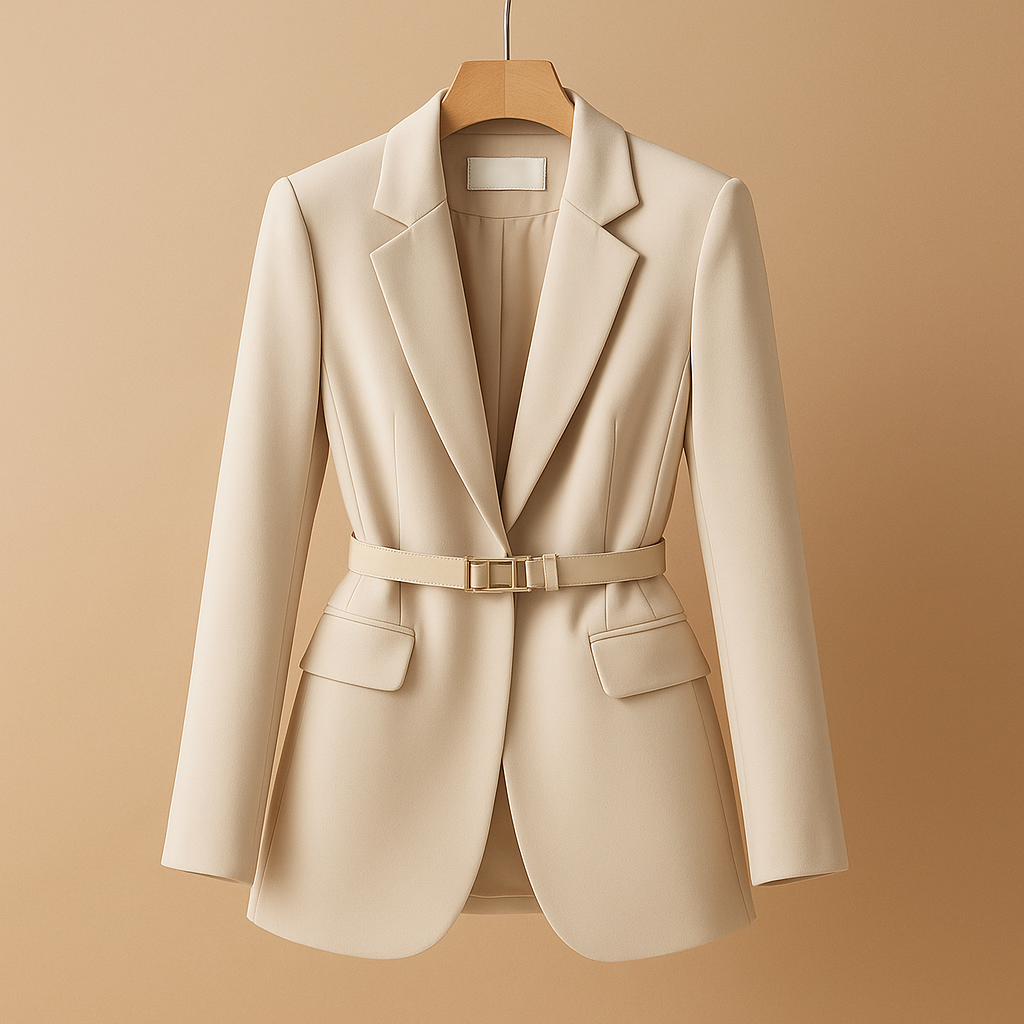 Elegant tailored blazer for women with a fitted silhouette and minimalist design, perfect for work, business occasions, or evening wear.