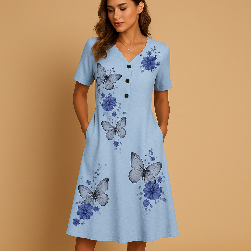 Women’s floral dress with a breathable fabric and flattering fit, perfect for summer days, casual outings, and festive occasions.
